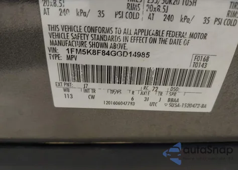 2016 Ford Explorer Limited from USA, damaged, VIN 1FM5K8F84GGD14985